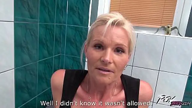 Blonde cleaner gets pleasure from her boss′s touch