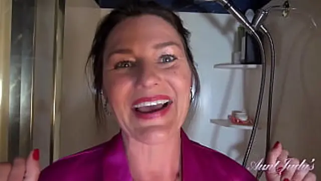 All-Natural 50yo Mature Wife Joana Sucks Her Hairy Vag in the Shower🚿