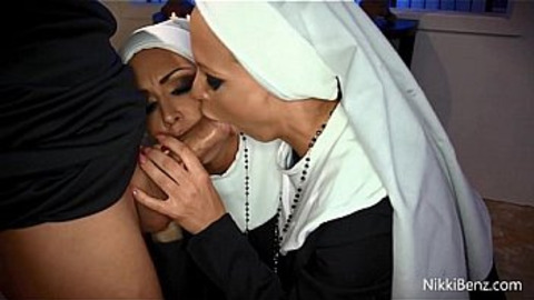 Time to go to church —  Nikki & Jessica are two horny sluts ready to serve the priest any way they can  Watch these two hot Nuns sin and cum swap! See more of Nikki at Her Official Site!