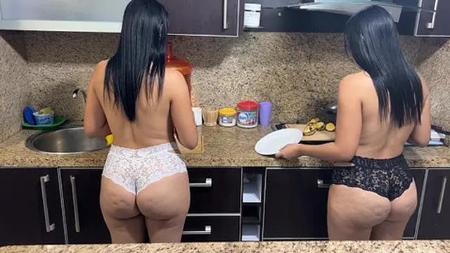 Her Milf and Cougar both sizzle in bikinis while cooking together