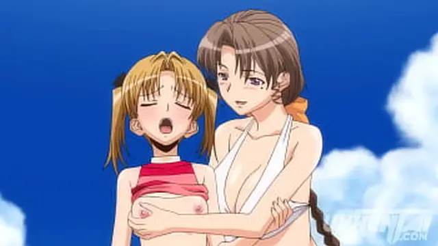 milf explores her young girlfriend at the beach! Uncensored Hentai [Subtitles]