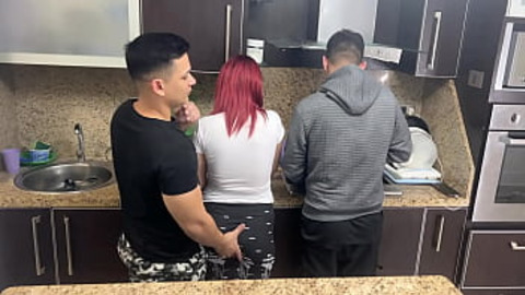  surpriced hubby gropes wife while cooking near NTR friend